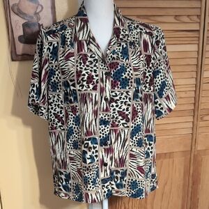 Vintage DonnKenny Petite Animal Print Short Sleeve Shirt PL